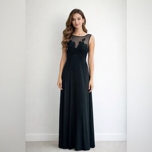Natori satin & lace maxi long nightgown dress small elegant romantic sexy black